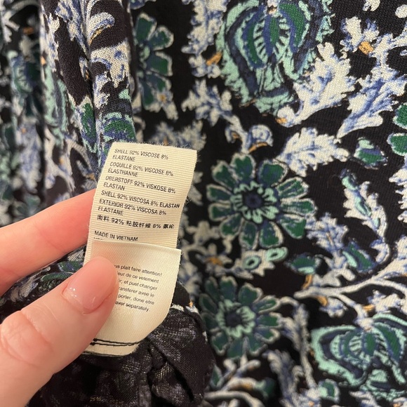 Free People Olivia Blue Floral Printed Tunic Top Long Sleeve V-Neck Size Medium - Picture 7 of 7